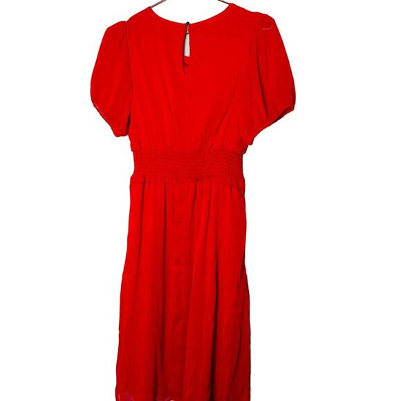 NWT Max + Ash Scarlet Red Smocked Waist Keyhole Back Midi Dress Size Medium - Picture 2 of 9